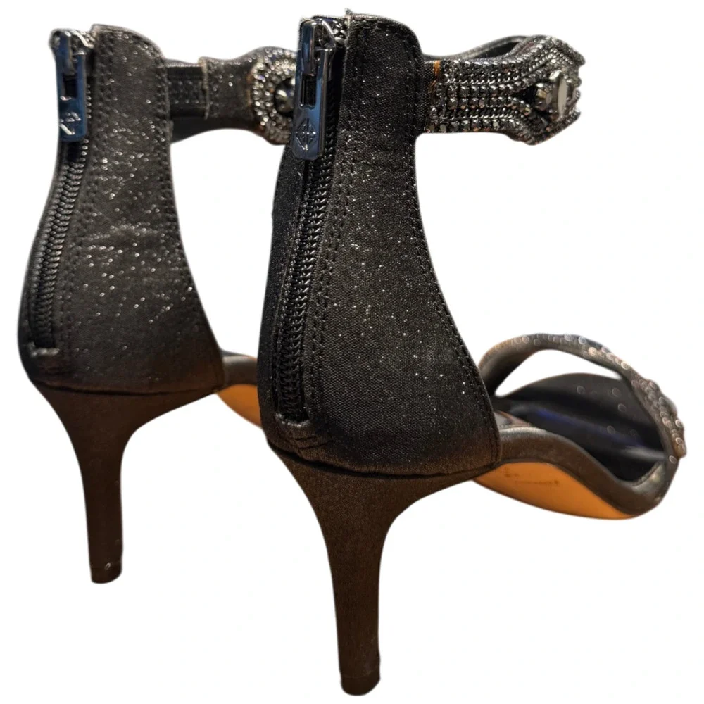 ANTONIO MELANI Women's 8 Black Rhinestone Heels Sparkle Zip Back Fancy Shoes